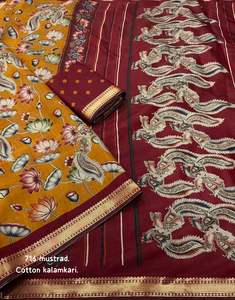 Sari indien traditionnel en coton doux Kalamkari pour femme avec bordure tissée Zari Pattu, design Bollywood, pour mariage, en stock - Product Image 2