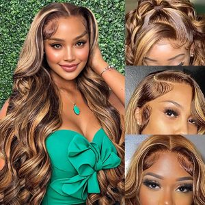 Perruques en cheveux humains avec mèches <span class=keywords><strong>blond</strong></span> miel ondulées, perruque frontale en dentelle, perruques en cheveux humains brésiliens pour femmes, vague lâche en vente - Product Image 5