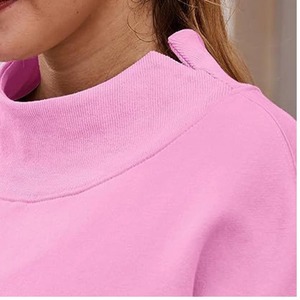 New Style Solid <b>Pink</b> Color Mock Neck Custom Chenille Embroidery Regular Fit Long Sleeve Plus Size Women Sweatshirts Outdoor Wear - Product Image 4