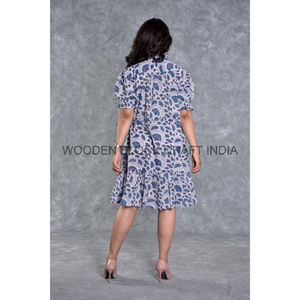 Elegante Vestido Azul de Algodón para Mujer, Media Manga, Mini, Verano, Fiesta, Casual, Estilo Simple, Estampado Digital - Product Image 6