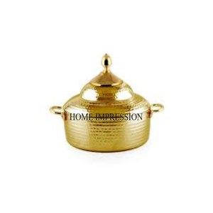 Cacerola de metal brillante pulido de alta calidad con textura martillada chapada en oro de alta calidad, suministros para hoteles y restaurantes de La India - Product Image 5
