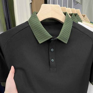 เสื้อโปโลผู้ชาย ดีไซน์ล่าสุด คอสีเขียว ตัดเย็บสีดำล้วน ผ้าฝ้าย 100% คุณภาพสูง - Product Image 2