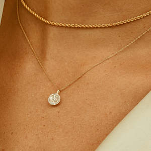 Baguette de oro puro de 14 quilates y collar con colgante de racimo de disco de diamante Natural redondo joyería fina de lujo Premium 0.44Ct collar de diamantes - Product Image 5