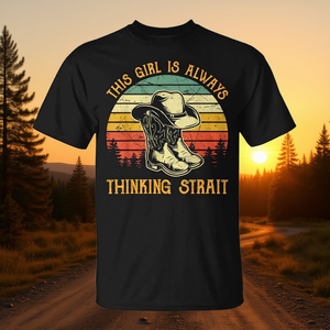 เสื้อยืดคาวเกิร์ลสไตล์คันทรีตะวันตกสำหรับผู้หญิง ลายกราฟิกสไตล์คันทรีตะวันตก "Always Thinking" สำหรับโปรโมชั่น - Product Image 3