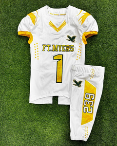 Uniformes de fútbol americano hechos a medida OEM 100% poliéster secado rápido transpirable cómodo con logotipo personalizado e impresión de talla grande - Product Image 3