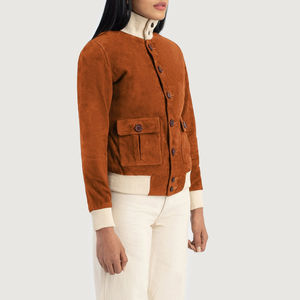 Blouson Bomber Tendance de Luxe en Daim de Mouton Vert Brodé avec Chaînes, Fermeture Éclair, pour Femme – Qualité Supérieure - Product Image 3
