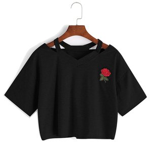 เสื้อยืดครอปสำหรับผู้หญิงเสื้อยืดสั้นธรรมดาระบายอากาศเสื้อครอปพร้อมโลโก้ออกแบบได้ตามต้องการ - Product Image 2