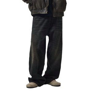 กางเกงยีนส์ผ้าเดนิมสีเทาดำสำหรับผู้ชายผ้ายืดทรงตรงสีดำสีน้ำเงินเข้มสำหรับฤดูใบไม้ร่วง - Product Image 3