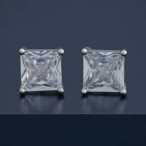 Princess Cut 92.5 <b>Silver</b> <b>Stud</b> <b>Earrings</b> Vintage 14K Gold Plated Geometric Pattern with Diamond for Parties - Product Image 1