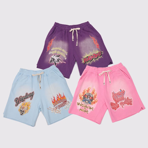 กางเกงขาสั้นลำลองผู้ชายสไตล์สตรีทแวร์ ผ้าฝ้ายเฟรนช์เทอร์รี่ ล้างสีแบบแอซิดวอช วินเทจ สีซีดจาง ลายพิมพ์ DTG แห้งเร็ว เหมาะสำหรับฤดูร้อน - Product Image 3