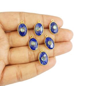 Saphir Bezel Pendentif 14x10mm Forme Ovale Saphir Bleu Avec 3mm Labradorite Or 18K Vermeil 925 Sterling Silver Bezel Pendentifs - Product Image 3