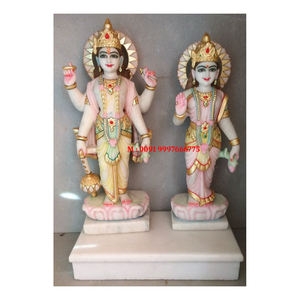 Idoles de Laxmi Narayan en marbre blanc, belles et attrayantes, en position debout, mains sur le pied, finement polies, pour la décoration des temples - Product Image 1
