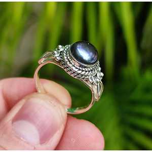 Handmade Boho <b>Statement</b> <b>Ring</b> Black Pearl on Sterling <b>Silver</b> for Her-for Birthday Anniversary Wedding Christmas Gift - Product Image 5