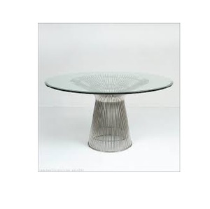 Table à manger ronde moderne en verre avec base en fil d'acier inoxydable Mobilier contemporain de luxe - Product Image 1