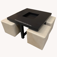 Nouvelle table basse gigogne moderne de luxe avec tabouret rembourré rangement multifonctionnel table carrée en bois de manguier ensemble de table basse