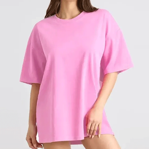 เสื้อยืดคอกลมทรงหลวมขนาดใหญ่พิเศษ ผ้าฝ้าย 100% สีชมพู สำหรับผู้หญิง สวมใส่สบายๆ ระบายอากาศได้ดี แห้งเร็ว เหมาะสำหรับฤดูร้อน - Product Image 1