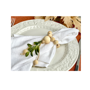 Soporte de anillo de servilleta con cuentas de madera, diseño de hojas, decoración de mesa de comedor, patrón redondo para uso en bodas en hoteles y hogares - Product Image 1