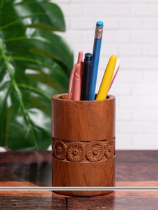 Bolígrafo tallado en madera de nogal/portalápices de 4 pulgadas taza de lápiz de escritorio de madera suministros de oficina organizador Caddy Stand - Product Image 5