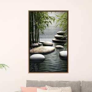 Printed Canvas: Tranquil Bamboo & Stones Wall Art,GOLD <b>FRAMED</b> CANVAS - Product Image 1