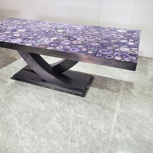 Comptoir de cuisine rectangle translucide en agate violette moderne pour salon, bar, hall d'hôtel, meubles en pierre semi-précieuse. - Product Image 4