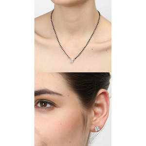 Compre un Conjunto de Mangalsutra de Plata Pura, Joyería Fina con Diamante de Corte Esmeralda Chapado en Oro, para Regalo de Boda o Fiesta para Esposa - Product Image 6
