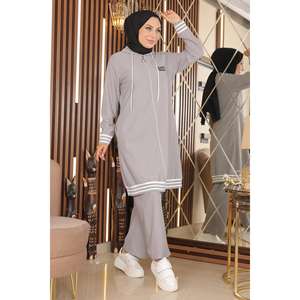 Ensemble deux pièces sportif décontracté en laine, haut côtelé zippé au-dessus du genou, pour tenues automne-hiver Commander 2 pièces - Product Image 3