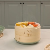 Panier vapeur en bambou pour dumplings, ustensile de cuisine traditionnel, naturel, fait à la main, tissé en bambou, avec couvercle