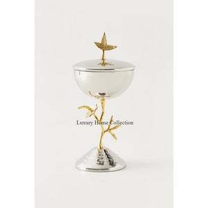 Brûleur d'encens en métal Design Leaf et support et support Bakhoor Porte-encens au look admirable Bol de couleur noire et support de couleur or - Product Image 5