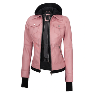 Blouson aviateur en cuir respirant pour femmes Technique lavée Sweat à capuche de moto pour femmes avec remplissage en coton confortable et élégant - Product Image 2