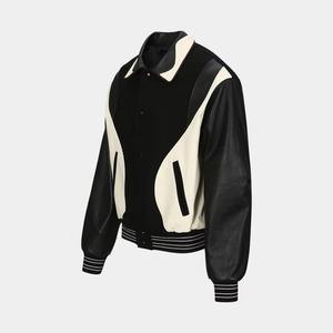 Veste de baseball personnalisée de qualité supérieure, veste coupe-vent élégante en patchwork, vestes de moto avec manches en cuir - Product Image 3