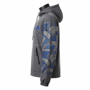 High Quality Nylon Windbreaker <b>Jacket</b> 110 GSM Glossy Black Embellished <b>Rhinestone</b> Custom Logo Embroidery <b>Jacket</b> for man - Product Image 5