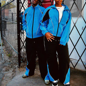 Winter Streetwear Color Block 100% Cotton <b>Lightweight</b> Breathable Windbreaker Set | Custom Embroidery Men's Two-Piece Tracksuit - Product Image 2