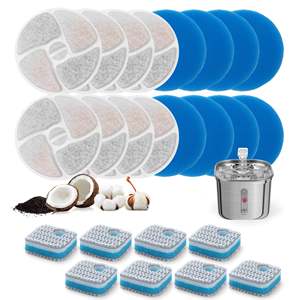 Système de filtration triple, filtres de remplacement, ensemble de 8 pièces pour fontaines à eau de 74 oz avec réservoir en acier inoxydable et nettoyage - Product Image 1