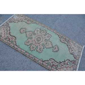 พรมวินเทจ, พรมตกแต่งขนาด 2.9x6.1 ฟุต พรมตุรกี, พรมขนสัตว์ลายอิคัตสีเขียวชมพู - Product Image 4