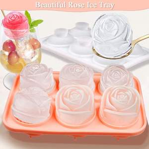 Bac à glaçons en silicone alimentaire à 6 cavités en forme de rose avec système anti-fuite et design sans entonnoir pour les glaçons de whisky - Forme de rose unique - Product Image 4