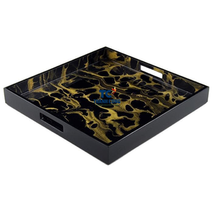 Bandejas de servicio de laca MDF hechas a mano de Vietnam Bandejas de laca MDF Bandeja decorativa de madera para decoración del hogar Tamaño personalizado - Product Image 1