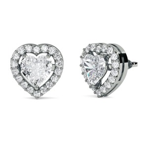 Boucles d'oreilles en diamant taille cœur avec halo, 0,60 ct, diamant de laboratoire en platine, pour mariage et fiançailles - Product Image 1