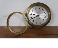 CH Horloge murale Art Déco vintage allemande en fer et verre, style hublot de bateau, mécanique, dorée, 8 pouces, pour salon