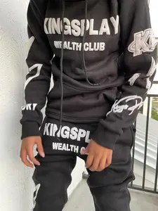 Ensemble de survêtement personnalisé avec impression 3D en relief, 100% coton molletonné, ourlet brut, pantalon de survêtement à capuche, vêtements de sport, pantalon de survêtement et sweat-shirt - Product Image 2