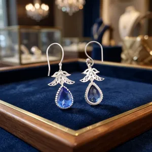 Women’s 925 <b>Sterling</b> <b>Silver</b> Bohemian Drop <b>Earrings</b> Geometric Pattern Tanzanite Bezel Set Handmade <b>Dangle</b> <b>Earrings</b> - Product Image 4