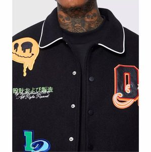 Veste de baseball universitaire pour hommes Coquille en cuir épais en toile imperméable et écologique Patches de corps d'hiver Patchwork - Product Image 4