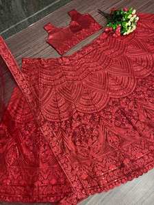 Lehenga choli ผ้า georgette สีแดงแบบดั้งเดิมที่มีลำดับโซ่สำหรับงานแต่งงานงานปาร์ตี้ - Product Image 2