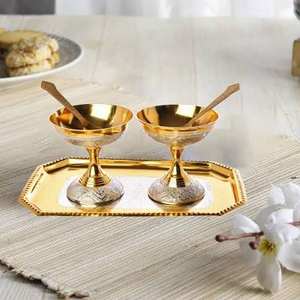 ชามขนมหวานทองเหลืองแท้ งานฝีมือ ถ้วยไอศกรีม สำหรับโรงแรมและตกแต่งบ้าน ปลอดภัยสำหรับอาหาร ชามเสิร์ฟโลหะ - Product Image 1