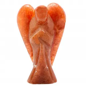 Vente en gros Aventurine rouge de pierres précieuses naturelles 1 pouce sculpté à la main ange en cristal pierre de guérison anges à vendre