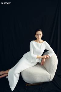 Elegante vestido ELFEDA PEPLUM mezcla de algodón Jersey mujer ropa vestidos largos de mujer cuello barco correas acanaladas rebordear hecho a mano - Product Image 4