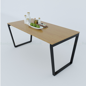 โต๊ะอาหารไม้ไผ่ทรงสี่เหลี่ยมคางหมู BFBA013 ขาเหล็ก ขนาด 160x80 ซม. ประกอบสำเร็จและสามารถขยายได้ เหมาะสำหรับใช้ในบ้าน สำนักงาน หรือห้องครัว - Product Image 1