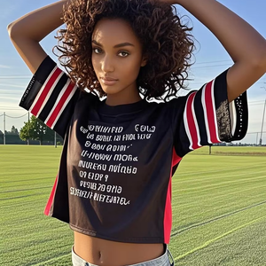 OEM <strong>Personalised</strong> Cropped <strong>Top</strong> Jersey Mesh Breathable Youth Preppy V-neck Short Sleeve T Shirt Football Jersey for Women - Product Image 1
