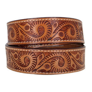 Hecho a mano de cuero occidental genuino cinturón de herramientas diseño de hoja tallada a mano en relieve con hebilla de diseñador de plata y lazo de metal - Product Image 3