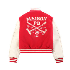 Veste de baseball universitaire en cuir avec logo brodé en chenille de haute qualité personnalisée, manches en laine, lettres brodées - Product Image 2