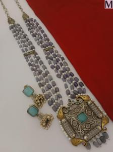 Luxury American <b>Diamond</b> Necklace Set Long <b>Dangling</b> <b>Earrings</b> Multi-Layer Pearl Handcrafted Brass for Weddings Receptions Gift - Product Image 5